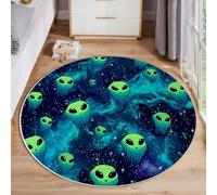 JEDTAKCT Tappeto Salotto Alieno Dei Cartoni Animati Rotondo Pelo Corto Morbido Design Galassia Fantasy Tappeti Lavabile Antiscivolo Verde Acqua Per Soggiorno Camera Da Letto Per La Decorazione 60 Cm