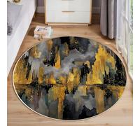 JEDTAKCT Tappeto Salotto Città In Lamina D'Oro Rotondo Pelo Corto Morbido Design Dipinto A Olio Astratto Tappeti Lavabile Antiscivolo Oro Nero Per Soggiorno Camera Da Letto Per La Decorazione 80 Cm