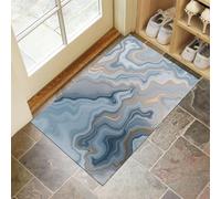 JEDTAKCT Tappeto Salotto Marmo Astratto, Tappeti Antiscivolo Lavabile Ondulazione In Lamina D'Oro, 50X80Cm Zerbino Ingresso Tappeto Piccolo Pelo Corto Per Camera Da Letto, Cucina Interno, Blu-Grigio