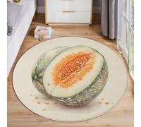 JEDTAKCT Tappeto Salotto Melone Minimalista 3D Rotondo Pelo Corto Morbido Design Illustrazione Di Una Pianta Tappeti Lavabile Antiscivolo Beige Per Soggiorno Camera Da Letto Per La Decorazione 60 Cm