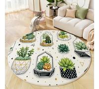 JEDTAKCT Tappeto Salotto Pianta In Vaso 3D Rotondo Pelo Corto Morbido Design Geometrico Disegnato A Mano Tappeti Lavabile Antiscivolo Beige Per Soggiorno Camera Da Letto Per La Decorazione 200 Cm