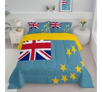 JEDTAKCT Trapunta Bandiera Di Tuvalu Per Per Uomini E Ragazze Moderno Biancheria Da Reversibile Azzurro Con Inserto Piumone Trapunta Union Jack Piumino 3 Pezzi 140X200 Lavabile