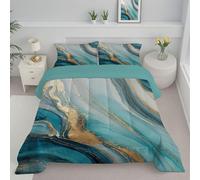 JEDTAKCT Trapunta Matrimoniale Per Bambini, Con Stampa Marmo Dorato, Trapunta, 4 Stagioni, Onde Astratte, Piumone Turchese, Letto 200X200 Federa, Reversibile Piumino Senza Copertina