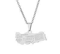 JEDTAKCT Turkey Map Necklace, Couple Chain Simple Clavicle Chain Sweater Chain, Fashionable Personalized Accessories Travel Souvenirs,White,45Cm