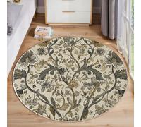 JEDTAKCT Viti Fiori Tappeto Rotondo Salotto, Piante Medievali Morbido Pelo Corto Tappetini Antiscivolo Tappeti Per Bambini Cameretta Cucina Casa Zona Tappet Tavolino, 120 Cm, Beige