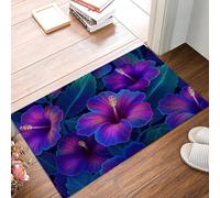 JEDTAKCT Zerbino 80X120Cm Per Interni Ed Esterni, Ibisco Tropicale Psichedelico, Tappetino Lavabile In Lavatrice, Zerbini Resistente Morbido Antiscivolo, Foresta Di Piante, Tappeto Ingresso, Viola