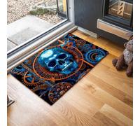 JEDTAKCT Zerbino Blu Indaco Per Interni 90X150Cm Teschio Con Ingranaggi Meccanici Steampunk Tappeti Antiscivolo Lavabile, Zerbino Ingresso Tappeto Piccolo Pelo Corto Per Camera Letto, Cucina Interno