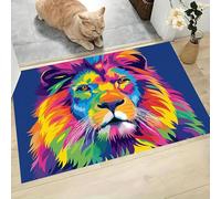 JEDTAKCT Zerbino Con Leone Arcobaleno Color-Block, Zerbino Di Benvenuto Animale Pop Art Per Esterni Ingresso Interno, Antiscivolo Tappeto Da Decorazioni Blu Scuro Per Casa Porta D'Ingresso, 90X150Cm