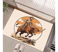 JEDTAKCT Zerbino Con Manifesto Da Cowboy Del West Di Benvenuto | Tappeto Ingresso Antiscivolo Toro Retrò Deserto Beige, Tappetino Lavabile Decorazione Per Portico Esterno, 60X90Cm