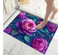 JEDTAKCT Zerbino Con Rose Misteriose Foglie, Zerbino Di Benvenuto Estetica Vegetale Per Esterni Ingresso Interno, Antiscivolo Tappeto Da Decorazioni Rosa Ciano Per Casa Porta D'Ingresso, 50X80Cm
