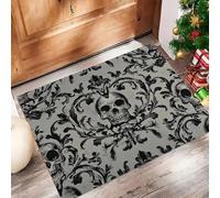 JEDTAKCT Zerbino Damasco Con Teschio Gotico Per Interni 50X80Cm, Antiscivolo Piccolo Tappeto Da Ingresso, Arte Di Halloween Grigio Scuro, Lavabile Morbidi Tappetino Da Bagno A Pelo Basso Per Ingresso