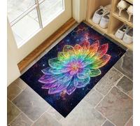 JEDTAKCT Zerbino Ingresso Interno Loto Cristallo Arcobaleno 3D, Zerbino Di Benvenuto Lavabile Morbida Piante Del Futuro Cielo Stellato, Antiscivolo Tappeto Da Decorazioni Nero Per Casa Porta, 40X60Cm