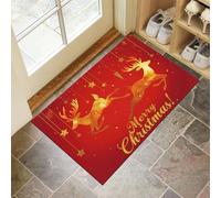 JEDTAKCT Zerbino Oro Rosso Per Interni 50X80Cm Natale Foglia D'Oro Renne Animali Di Lusso Tappeti Antiscivolo Lavabile, Zerbino Ingresso Tappeto Piccolo Pelo Corto Per Camera Letto, Cucina Interno