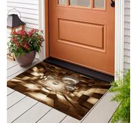 JEDTAKCT Zerbino Per Ingresso Lavabile, Illusione Ottica 3D Tappetino Antiscivolo, Zerbini Di Benvenuto Palla Luminosa Labirinto Di Legno, Piccolo Tappeto Bagno Morbido Assorbente Marrone 60X90Cm