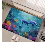 JEDTAKCT Zerbino Per Ingresso Lavabile Pelo Corto, Corallo Delfino Tappetino Antiscivolo, Zerbini Di Benvenuto Animali Marini Carini, Piccolo Tappeto Bagno Morbido Assorbente Blu Reale 40X60Cm