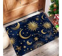 JEDTAKCT Zerbino Per Ingresso Lavabile Pelo Corto Sole E Luna In Lamina D'Oro, Tarocchi Mistici Tappetino Antiscivolo, Zerbini Di Benvenuto Per Porta Ingresso, Tappeto Assorbente, Blu Navy, 80X120Cm