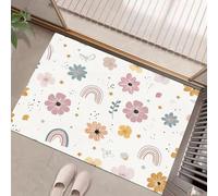 JEDTAKCT Zerbino Per Porta D'Ingresso Fiori Arcobaleno Stelle Poster Bohémien, 50X80Cm A Basso Profilo, Tappeto Morbido Antiscivolo, Per Animali Domestici Cucina Interni Decorazione, Rosa Bianco