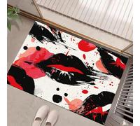 JEDTAKCT Zerbino Per Porta D'Ingresso Labbra Inchiostrate Graffiti Street Style, 40X60Cm A Basso Profilo, Tappeto Morbido Antiscivolo, Per Animali Domestici Cucina Interni Decorazione, Rosso Nero