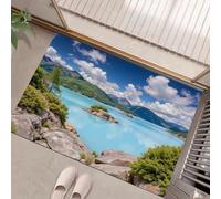 JEDTAKCT Zerbino Per Porta D'Ingresso Lago Dell'Isola Paesaggio Naturale, 60X90Cm A Basso Profilo, Tappeto Morbido Antiscivolo, Per Animali Domestici Cucina Interni Decorazione, Deep Blue