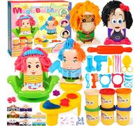 JEDWKFA 34 Pezzi Formine per Plastilina, Playset Salone delle Acconciature, con 6 Argilla da Modellare, Argilla Magica per Modellare, Plastilina Bambini, per Bambini 3 ai 6 Anni