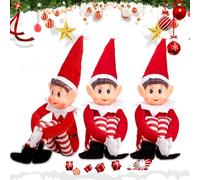 JEDWKFA 3pc Elfo Natale, 35 CM Elfi di Natale, Elfo Dispettoso, Gambe Lunghe, Corpo Morbido e Testa in Vinile, Gnomi Natalizi, Peluche Elfo, per Decorazioni Natalizie