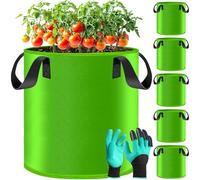 JEDWKFA 5 Pezzi Sacchi per Piante, Grow Bag in Tessuto Non Tessuto, 30L Vasi in Tessuto, Vasi per Orto con Manici, Vaso per Pomodori da Balcone, Per Piante, Verdure, Frutta, Verde