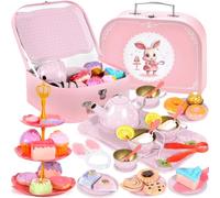 JEDWKFA 50 pezzi Set da tè per bambini, accessori cucina bambini, Valigia coniglio giocattolo set da tè, Tea Party Finta di Giocare, Compleanno Regalo per Bambina 3 4 5 6 7 Anni