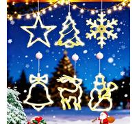 JEDWKFA 6 Pezzi Luci Finestre Natale, Decorative da Finestra Luci di Natale, Stelle di Natale LED, 3 Modalità, con Ventosa, per Decorazioni Natalizie per Feste di Nozze