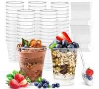 JEDWKFA 60 Pezzi Tazze da Dessert, Coppette Gelato in Plastica con 60 Cucchiai, 80ml Bicchieri da Dessert, Coppette Trasparenti da Dessert, per Dessert Casalinghi, Budino, Mousse, Gelato