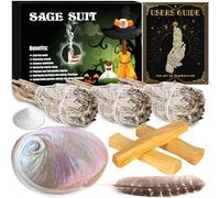 JEDWKFA Salvia Bianca da Bruciare, 3 Salvia + 3 Palo Santo + 1 Abalone Shell, Purificazione Sciamanica, Per Eliminare L'energia Negativa