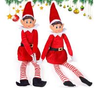 JEDWKFA Set di 2 Elfo Natale, 43 CM Bambola Elfo di Natale, Set di Elfi di Natales, Elfos Dispettoso, Gambe Lunghe, Corpo Morbido e Testa in Vinile, Gnomi Natalizi, Peluche Elfos