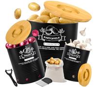 JEDWKFA Set di 3 Porta Patate, Porta Aglio e Cipolla, Contenitore Patate con Coperchio, Porta Patate Cipolle Aglio Impilabile, Viene Fornito con Coltello per Patate, Coltello da Cucina, Custodia