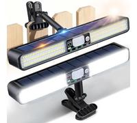 Jeebel 2 Pezzi Lampada Solare con Sensore Movimento 28cm 1200LM Luci Solari da Giardino con Clip, 160 LED, 5 Modalità, IP65, Luce Avviso Rosso-Blu, Faretto da Esterno Solare per Campeggio Recinzione