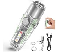 Jeebel Mini Torcia LED, 750 Lumen Ricaricabile via USB-C Torcia Tascabile Portatile con Luce Laterale (UV/Bianca/Gialla/Rossa), EDC Magnetico IP66, Ideale per Emergenze Ciclismo Campeggio