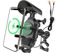 Jeebel Supporto Telefono Moto 3-in-1 Caricatore Smartphone Motociclo con Ricarica Wireless Qi 15W & USB-C QC 3.0 30W, Parasole, Antifurto, Rotazione 360° - Compatibile con iPhone/Android/GPS/ActionCam