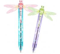 Jeeeun 2/4Pcs Gleaming Wings Dragonfly Pen with Moving Wings (2pcs A) | Smooth 0.5 mm ballpoint writing, retractable tip, translucent barrel, for journaling and notes