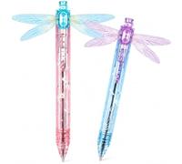 Jeeeun 2/4Pcs Gleaming Wings Dragonfly Pen with Moving Wings (2pcs E) | Smooth 0.5 mm ballpoint writing, retractable tip, translucent barrel, for journaling and notes