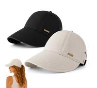 Jeeeun 2 Pack Wide Brim Sun Visors for Women - Adjustable Ponytail Hats (Black + White)