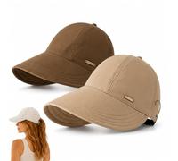 Jeeeun 2 Pack Wide Brim Sun Visors for Women - Adjustable Ponytail Hats (Khaki + Brown)