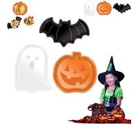 Jeeeun 3pcs Halloween Ghost Serving Tray, Halloween Pumpkin Bat Snack Plates for Trick or Treat, Party Ghost Serving Tray for Dessert, Fruit,Candy (3pcs)