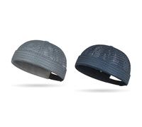 Jeeeun Brimless Hats for Men, Adjustable Breathable Mesh Docker cap, Lightweight Summer Outdoor Daily Street Wear (Navy Blue+Dark Gray)