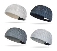 Jeeeun Brimless Hats for Men, Adjustable Breathable Mesh Docker cap, Lightweight Summer Outdoor Daily Street Wear (4pcs)