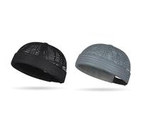 Jeeeun Brimless Hats for Men, Adjustable Breathable Mesh Docker cap, Lightweight Summer Outdoor Daily Street Wear (Black+Dark Gray)