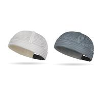 Jeeeun Brimless Hats for Men, Adjustable Breathable Mesh Docker cap, Lightweight Summer Outdoor Daily Street Wear (Beige+Dark Gray)