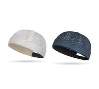 Jeeeun Brimless Hats for Men, Adjustable Breathable Mesh Docker cap, Lightweight Summer Outdoor Daily Street Wear (Beige+Navy Blue)