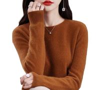 Jeeeun Cashmere Sweaters for Women, Womens Cashmere Sweater, Cashmere Crew Neck Long Sleeve Soft Pullover Sweater (L,Caramel)