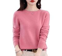 Jeeeun Cashmere Sweaters for Women, Womens Cashmere Sweater, Cashmere Crew Neck Long Sleeve Soft Pullover Sweater (M,Pink)