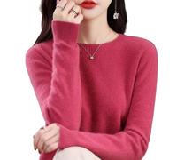 Jeeeun Cashmere Sweaters for Women, Womens Cashmere Sweater, Cashmere Crew Neck Long Sleeve Soft Pullover Sweater (XL,Raspberry)