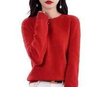 Jeeeun Cashmere Sweaters for Women, Womens Cashmere Sweater, Cashmere Crew Neck Long Sleeve Soft Pullover Sweater (S,Red)