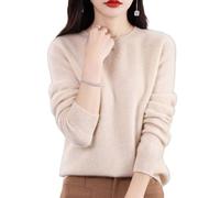 Jeeeun Cashmere Sweaters for Women, Womens Cashmere Sweater, Cashmere Crew Neck Long Sleeve Soft Pullover Sweater (M,Beige)